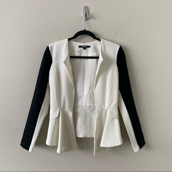 Naven-black & White Colour Block Bardot Peplum Blazer (Size:0) - Picture 3 of 10